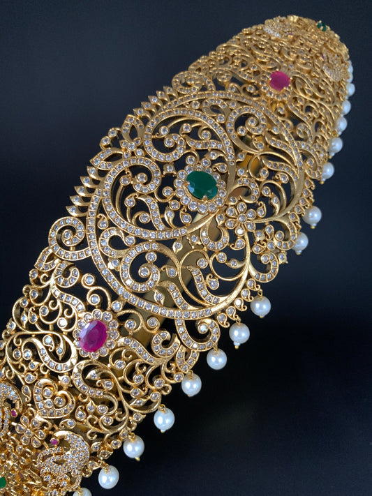 CZ Peacock Red Green Stone Hip Belt Kamarbandh