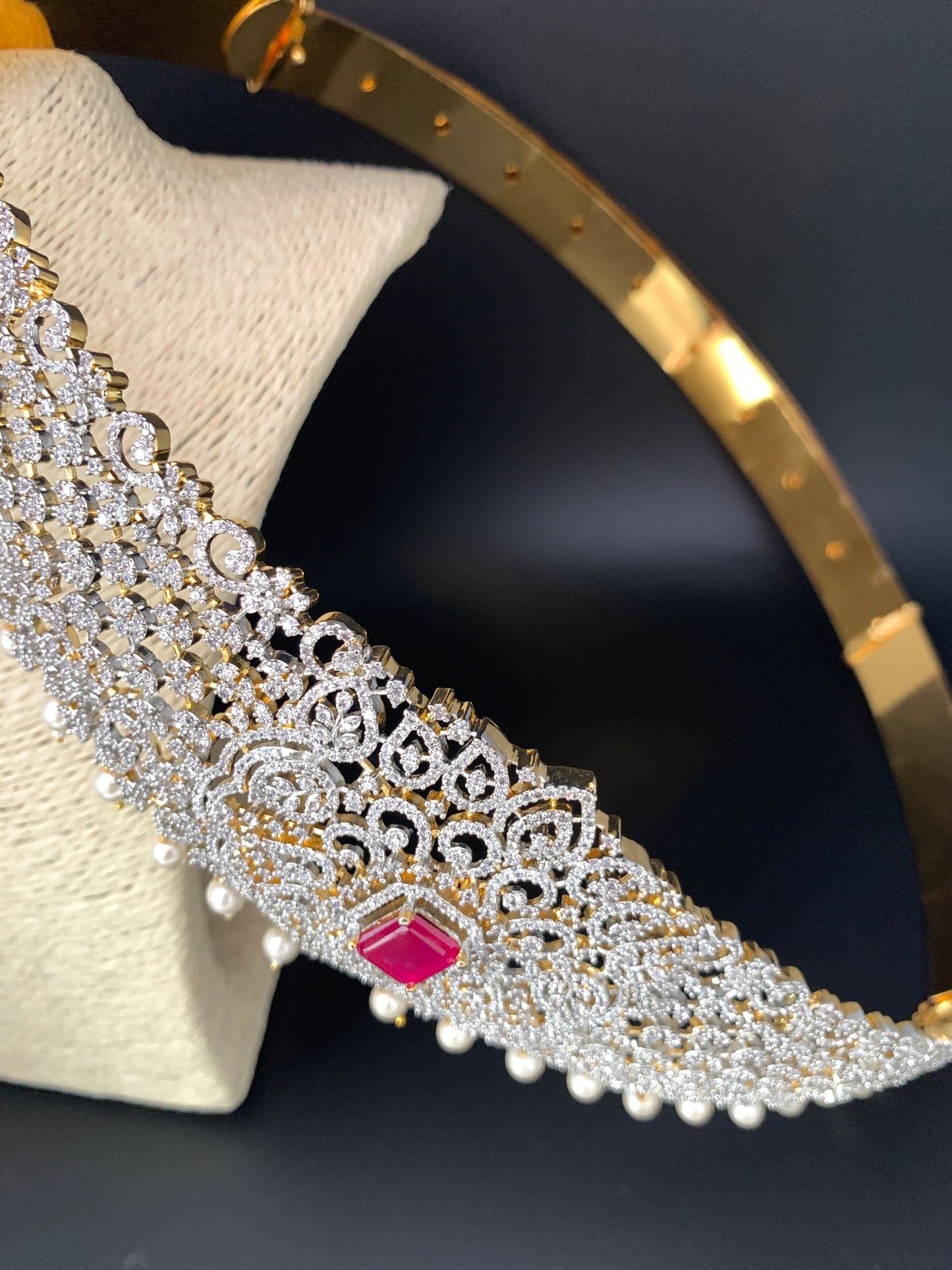 AD Diamond Finish Red Stone Hip Belt Kamarbandh
