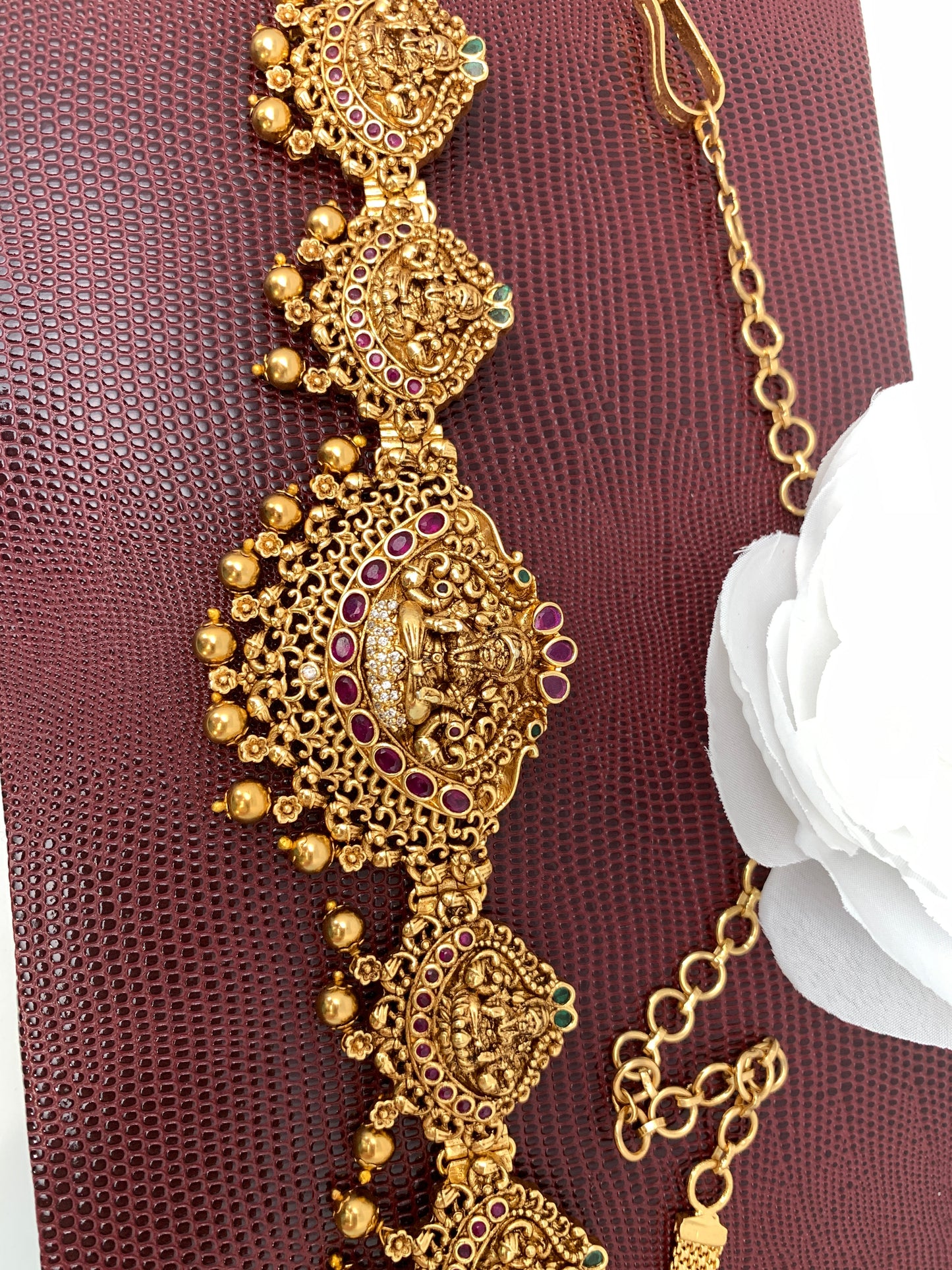 Goddess Lakshmi Red Stone Nakshi Hip Chain Kamarbandh