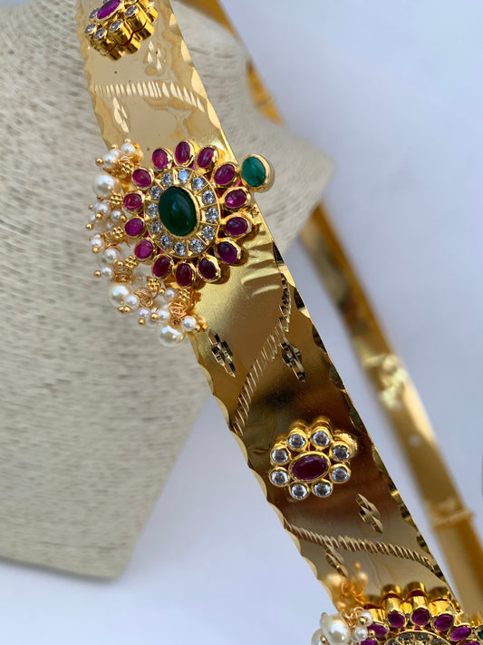 CZ Red Green Kemp Waist Belt Vaddanam