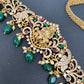 Goddess Lakshmi AD Red Green Stone Green Beads Matte Finish Waist Chain Vaddanam