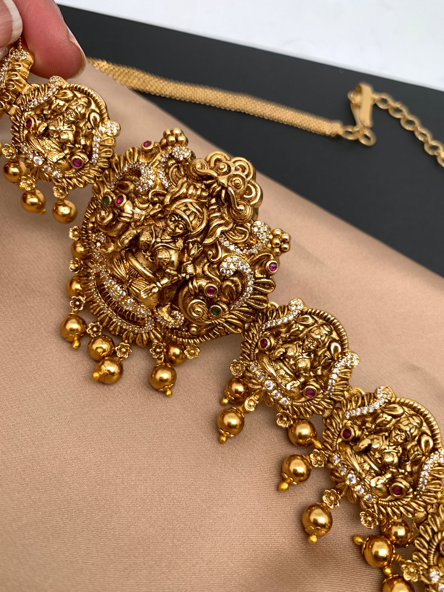 Goddess Lakshmi Nakshi AD Matte Finish Waist Chain Vaddanam