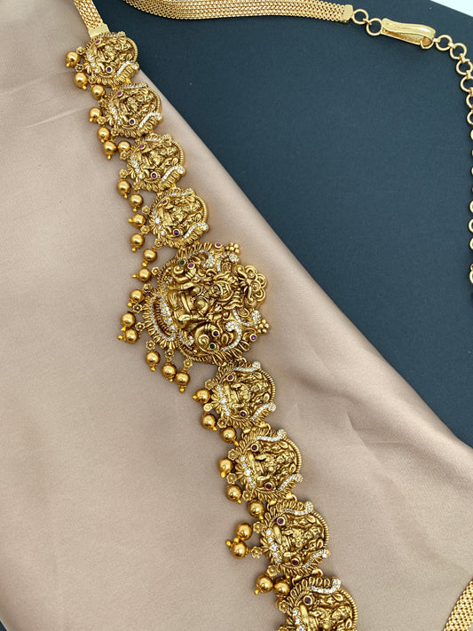 Goddess Lakshmi Nakshi AD Matte Finish Waist Chain Vaddanam