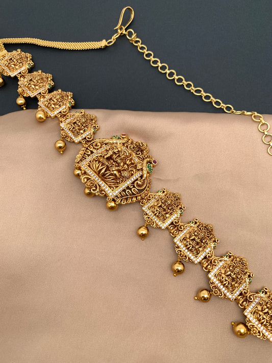 Goddess Lakshmi Nakshi AD Matte Finish Waist Chain Vaddanam