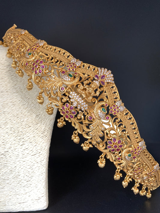 Goddess Lakshmi Peacock Nakshi Premium matte Finish Hip Belt