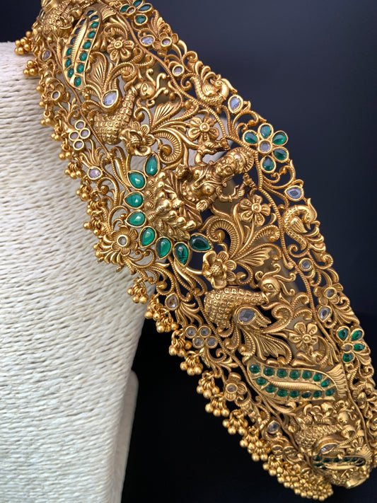 Goddess Lakshmi Peacock Nakshi Premium matte Green Finish Hip Belt