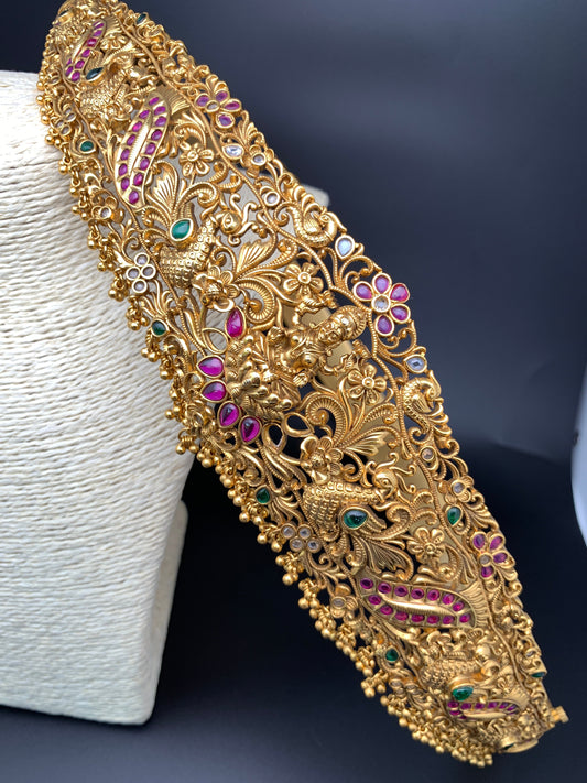 Goddess Lakshmi Peacock Nakshi Premium matte Green Finish Hip Belt