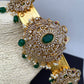 AD Peacock Green Stone Triple Motifs Hip Belt Vaddanam - Green