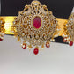 AD Peacock Red Stone Triple Motifs Hip Belt Vaddanam - Red