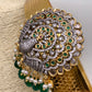 AD Peacock Color Stone Color Beads Motif Hip Belt Vaddanam - Green