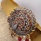AD Peacock Color Stone Color Beads Motif Hip Belt Vaddanam - Red
