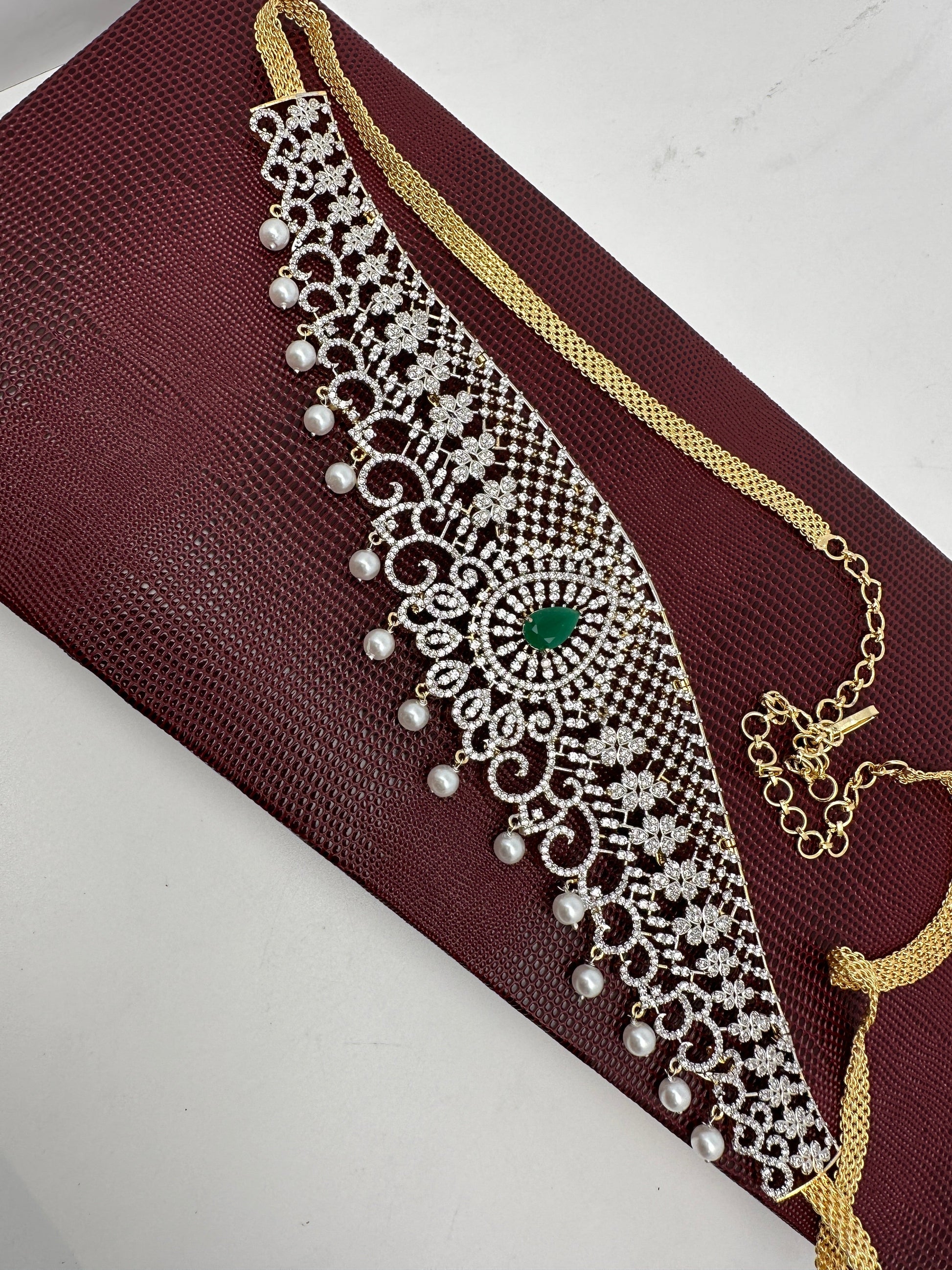 AD Color Stone Hip Belt Vaddanam - Green