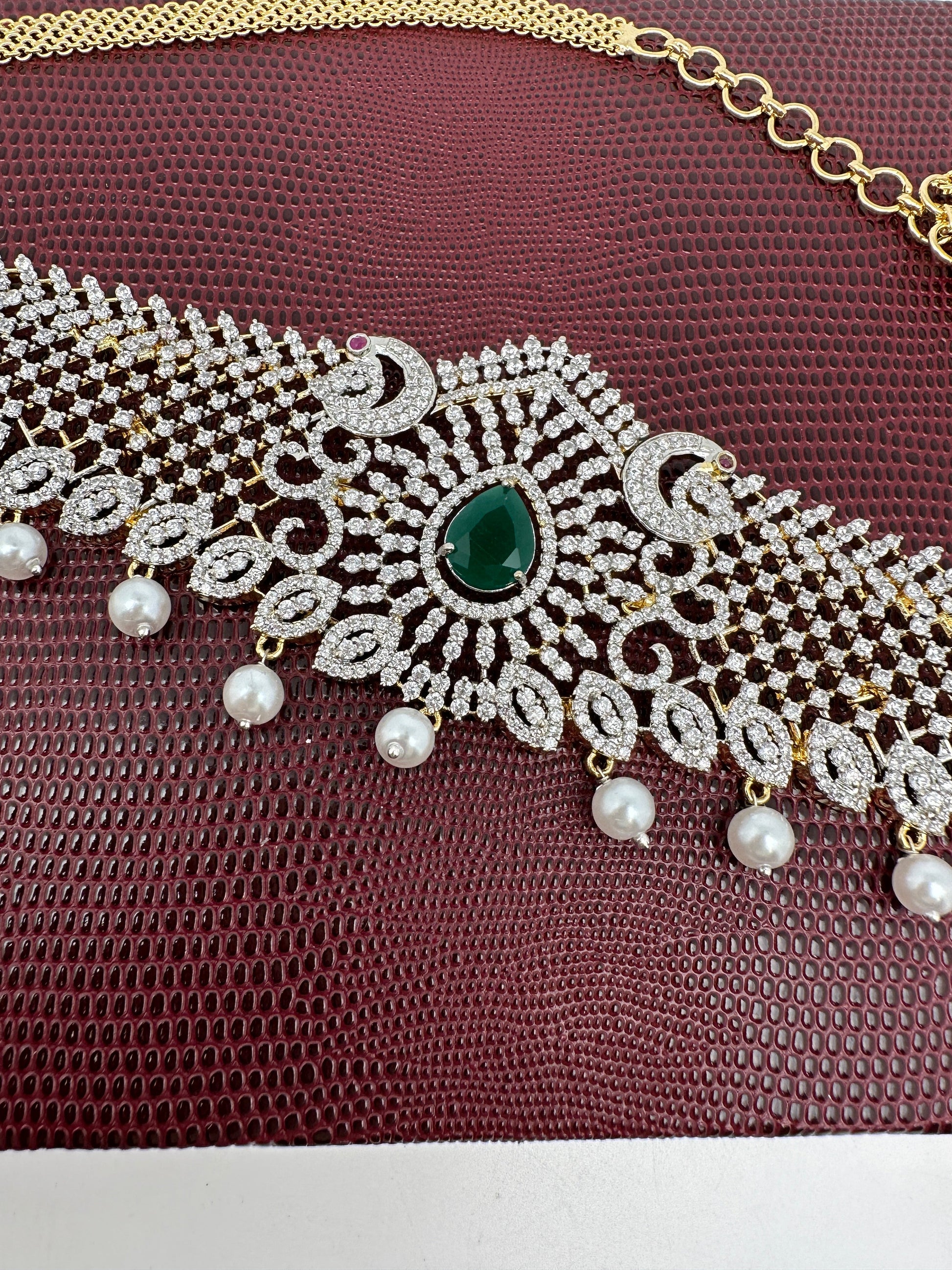 AD Color Stone Hip Belt Vaddanam - Green