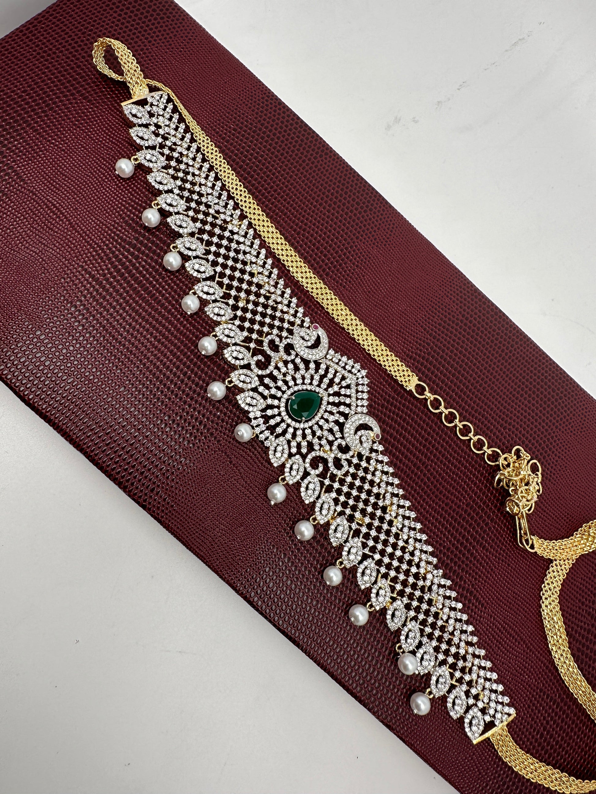 AD Color Stone Hip Belt Vaddanam - Green
