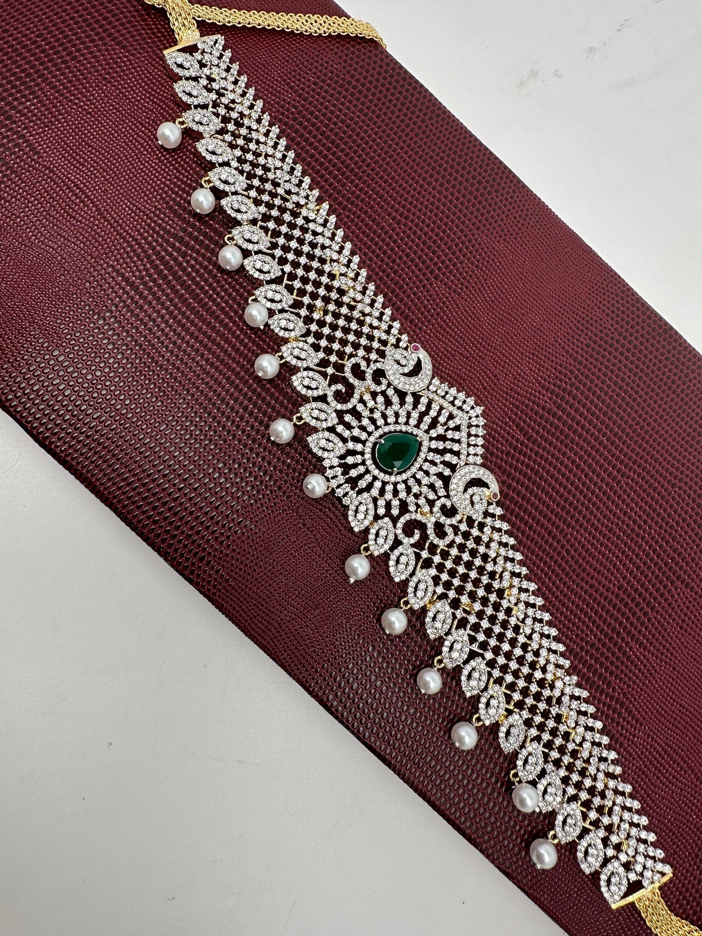 AD Color Stone Hip Belt Vaddanam - Green