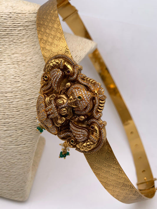 Goddess Lakshmi Nakshi CZ Self Design Hip Belt Vaddanam