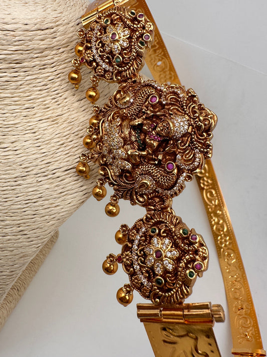 Goddess Lakshmi Nakshi Red Kemp Self Design Hip Belt Vaddanam