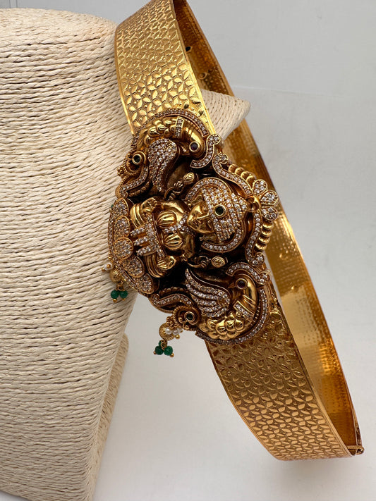 Goddess Lakshmi Nakshi CZ Self Design Hip Belt Vaddanam