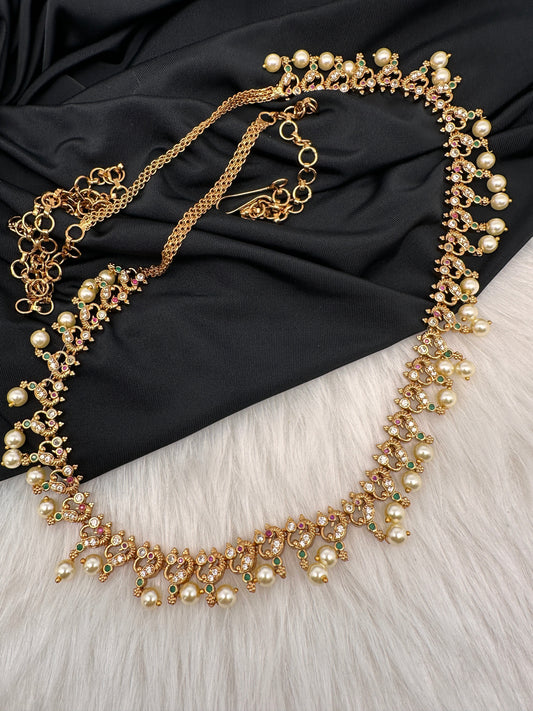 Simple Multi Stone Matte Finish Hip Chain Vaddanam