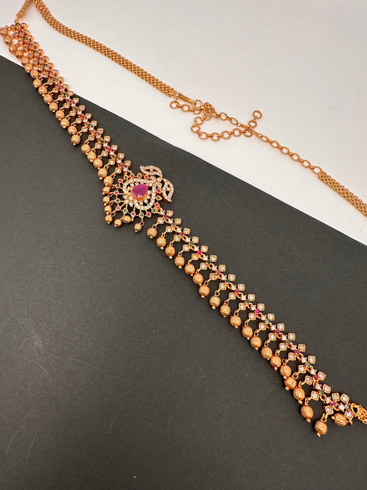 CZ Red Green Stone Matte Finish Sleek Hip Chain Vaddanam