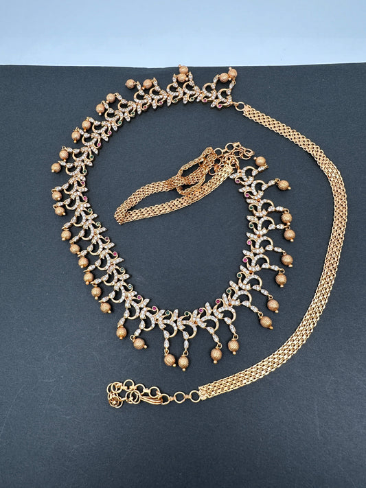 Sleek CZ Red Stone Matte Finish Hip Chain Vaddanam