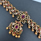 Sleek CZ Red Green Multi Stone Matte Finish Peacock Design Hip Chain Vaddanam