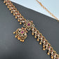 Sleek CZ Red Green Multi Stone Matte Finish Peacock Design Hip Chain Vaddanam