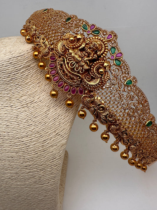 Goddess Lakshmi Multi Stone Matte Finish Hip Belt Kamarbandh