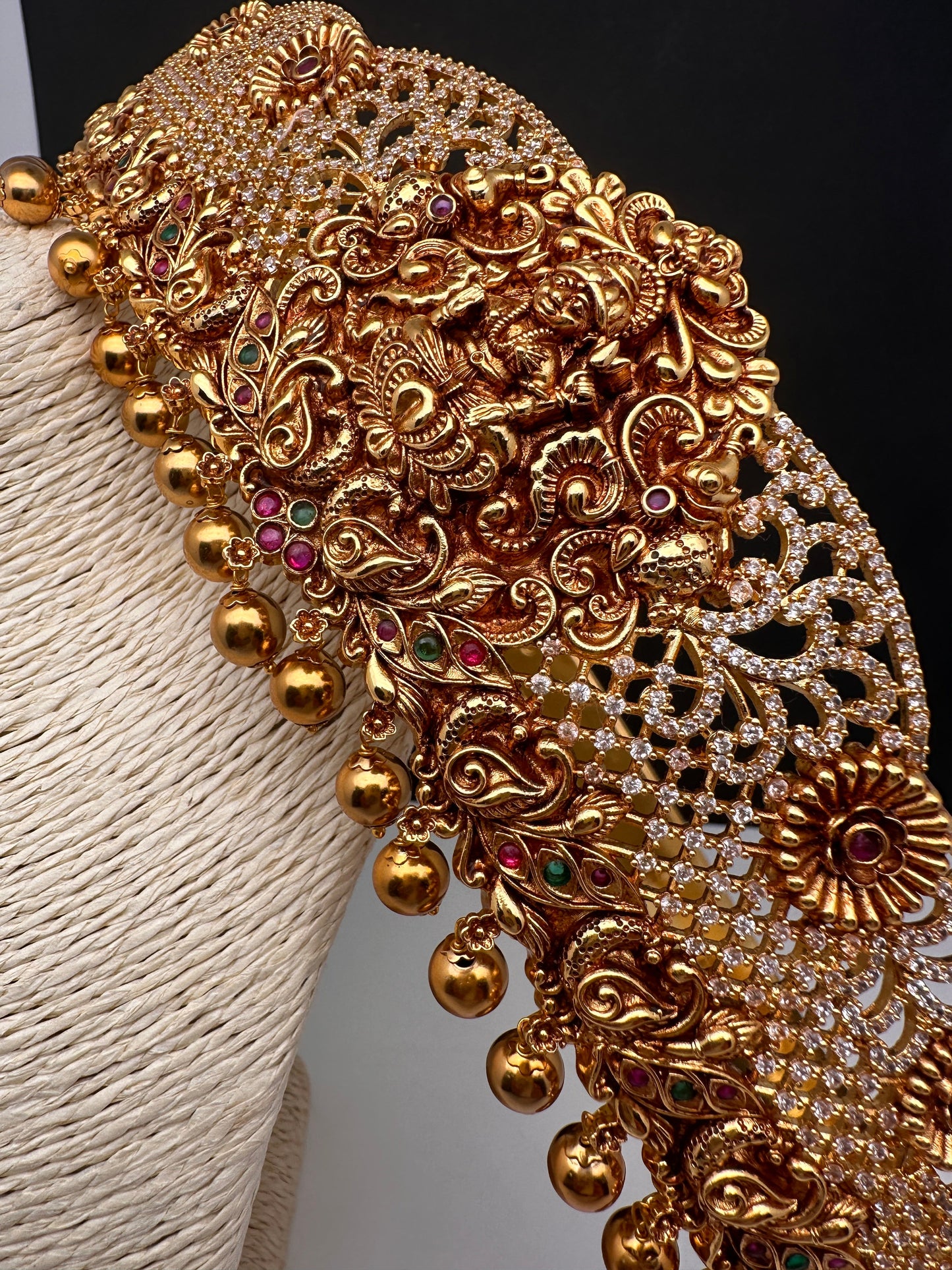 Goddess Lakshmi CZ Matte Finish Hip Belt Kamarbandh