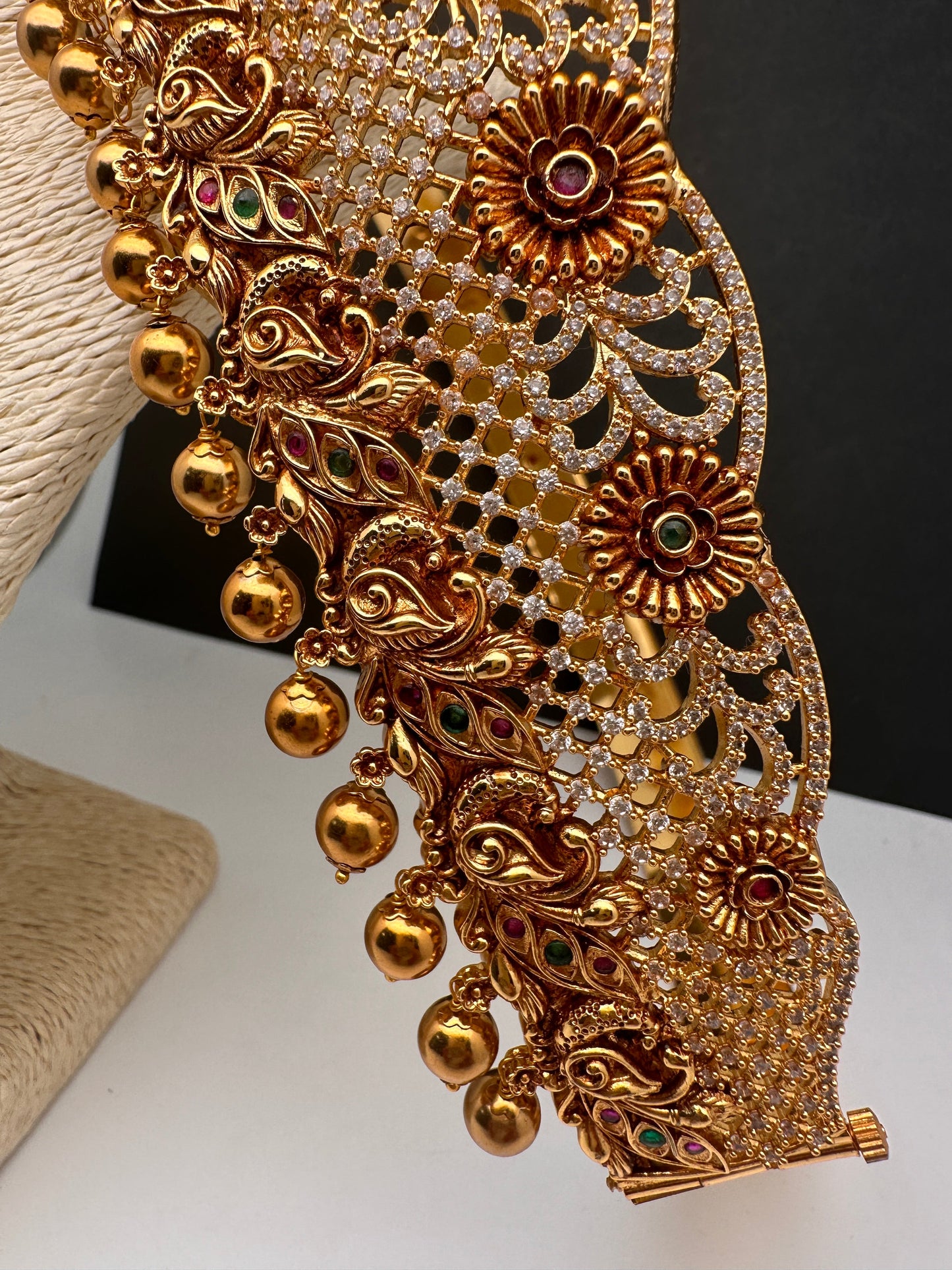 Goddess Lakshmi CZ Matte Finish Hip Belt Kamarbandh