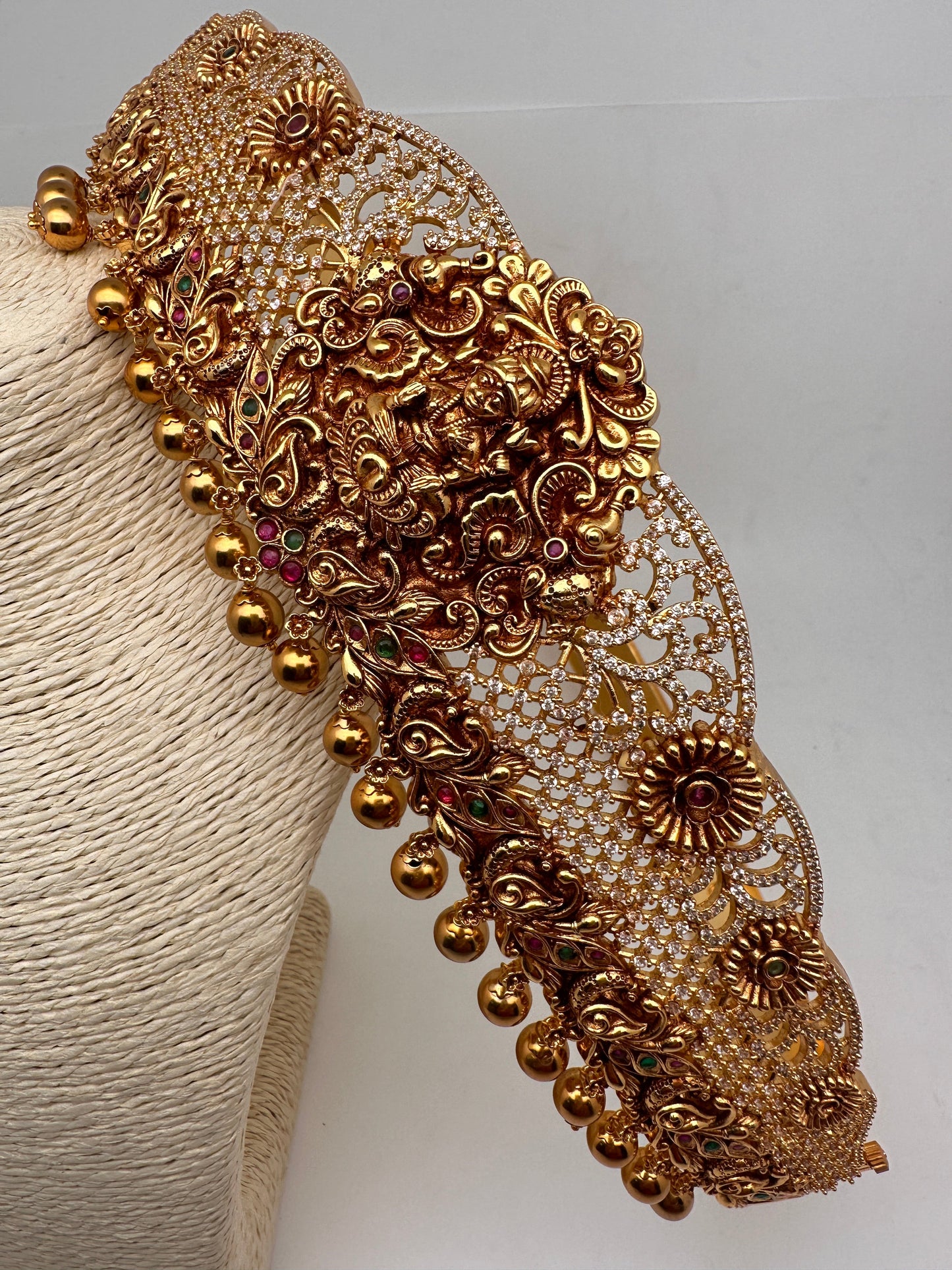Goddess Lakshmi CZ Matte Finish Hip Belt Kamarbandh
