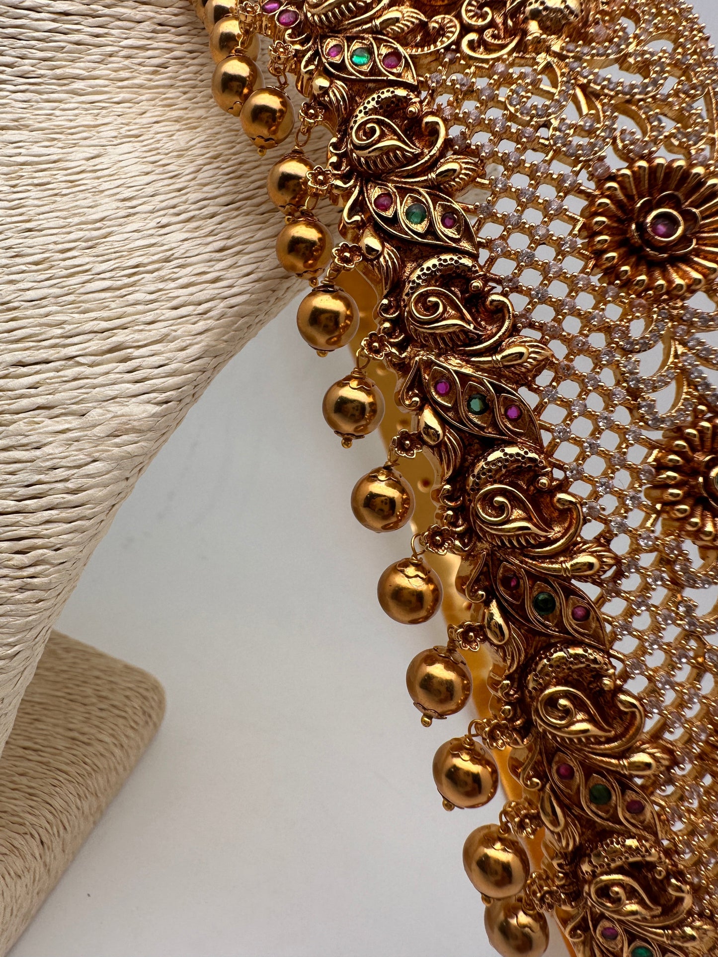 Goddess Lakshmi CZ Matte Finish Hip Belt Kamarbandh