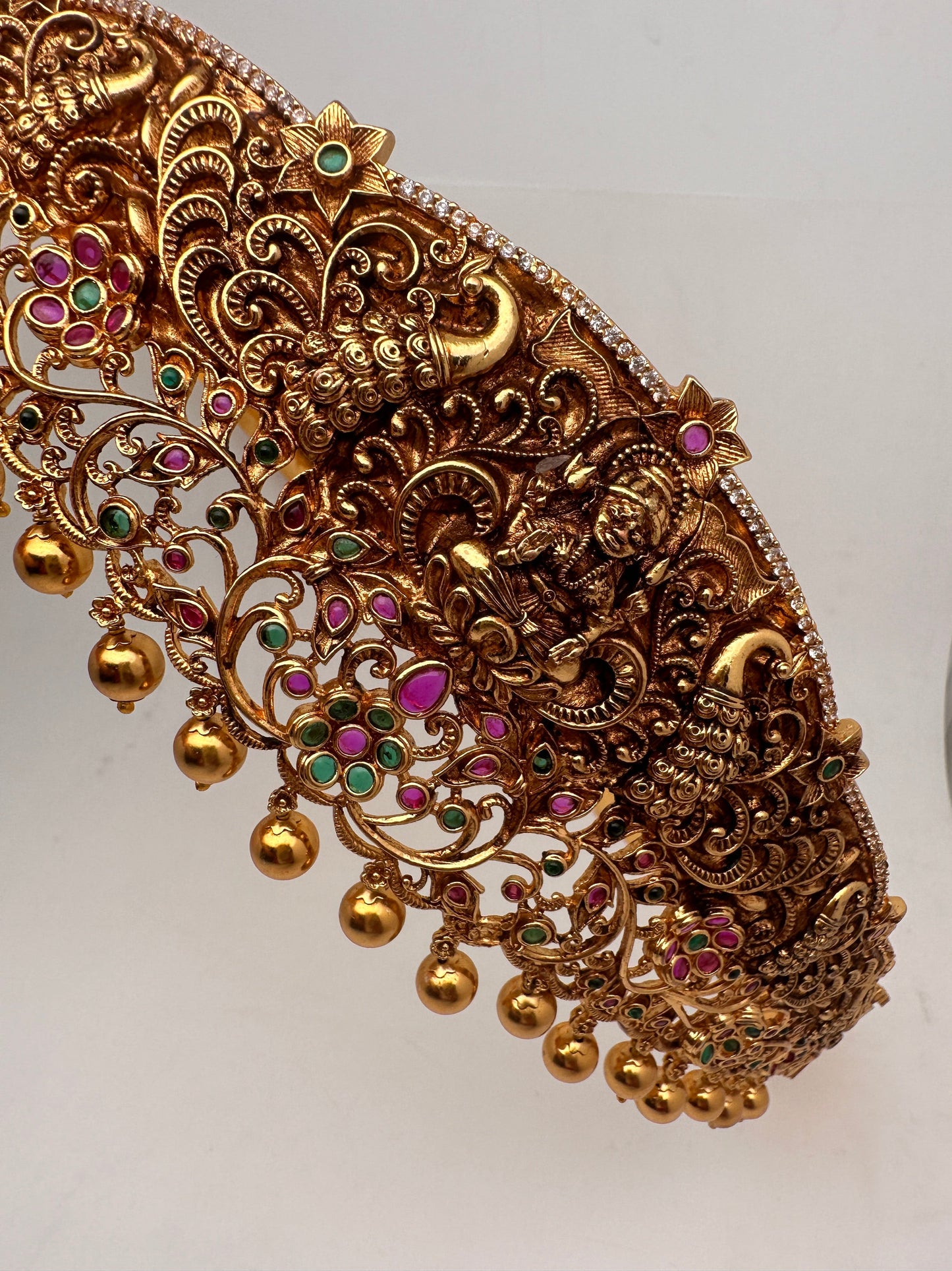 Goddess Lakshmi Nakshi Matte Finish Carved Design Hip Belt Kamarbandh