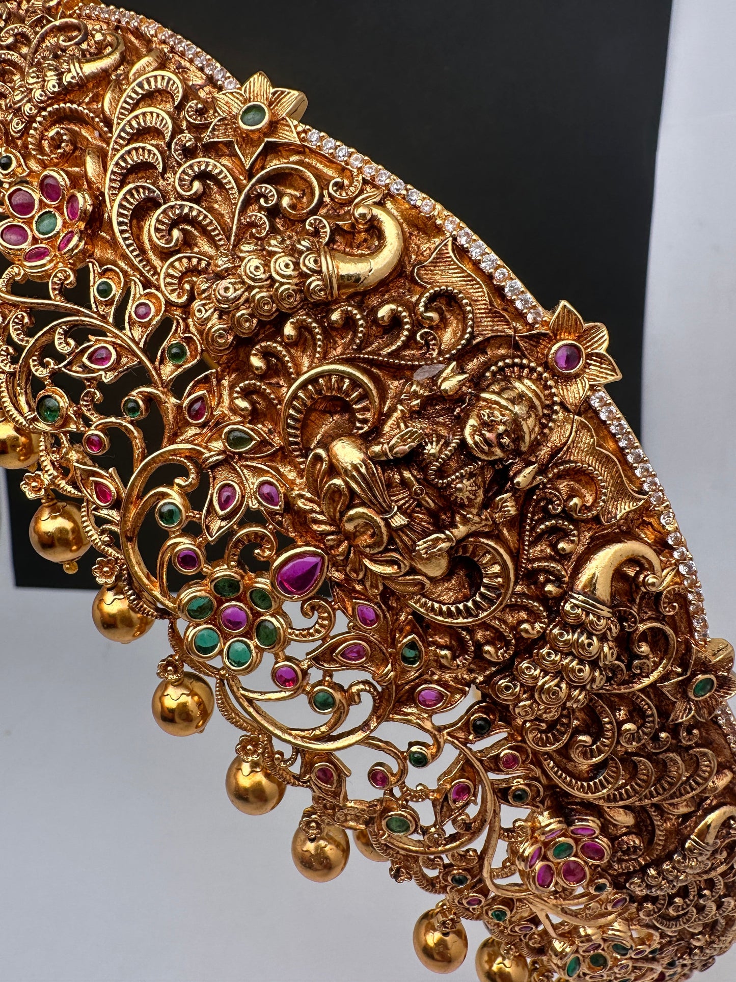 Goddess Lakshmi Nakshi Matte Finish Carved Design Hip Belt Kamarbandh