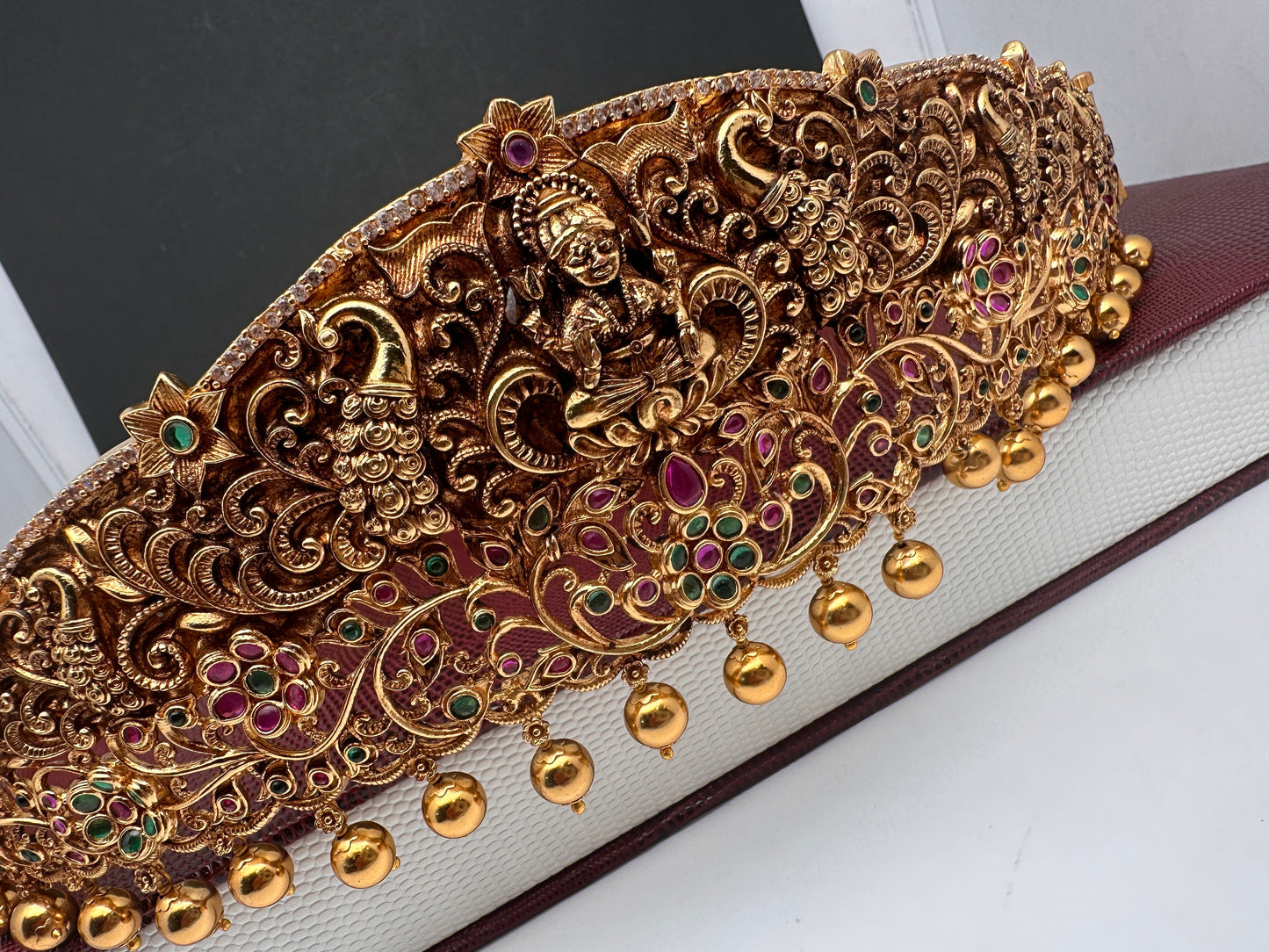 Goddess Lakshmi Nakshi Matte Finish Carved Design Hip Belt Kamarbandh