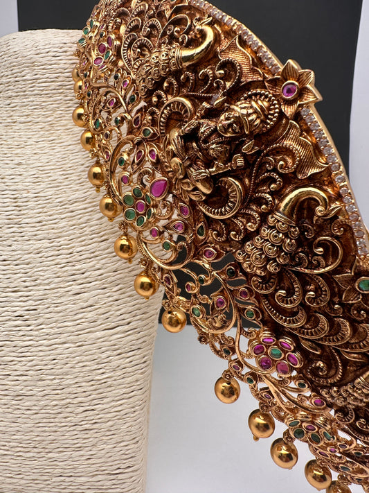 Goddess Lakshmi Nakshi Matte Finish Carved Design Hip Belt Kamarbandh