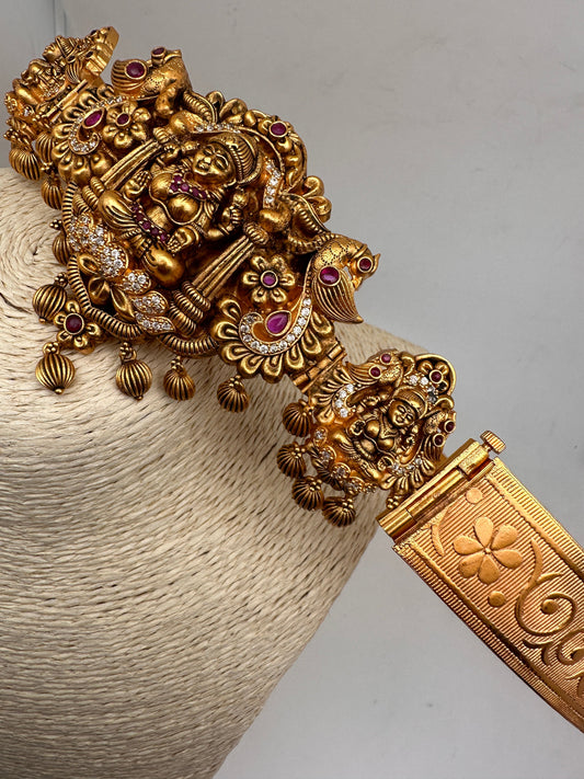 Goddess Lakshmi Nakshi Matte Finish Carved Design Hip Belt Kamarbandh