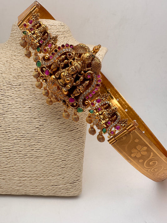 Goddess Lakshmi Nakshi Matte Finish Carved Design Hip Belt Kamarbandh