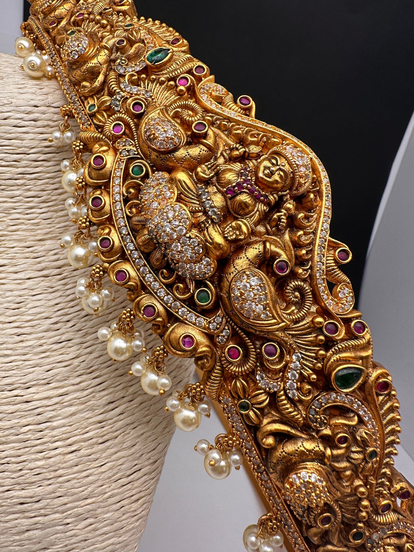 Goddess Lakshmi Peacock Nakshi Matte Finish Hip Belt Kamarbandh