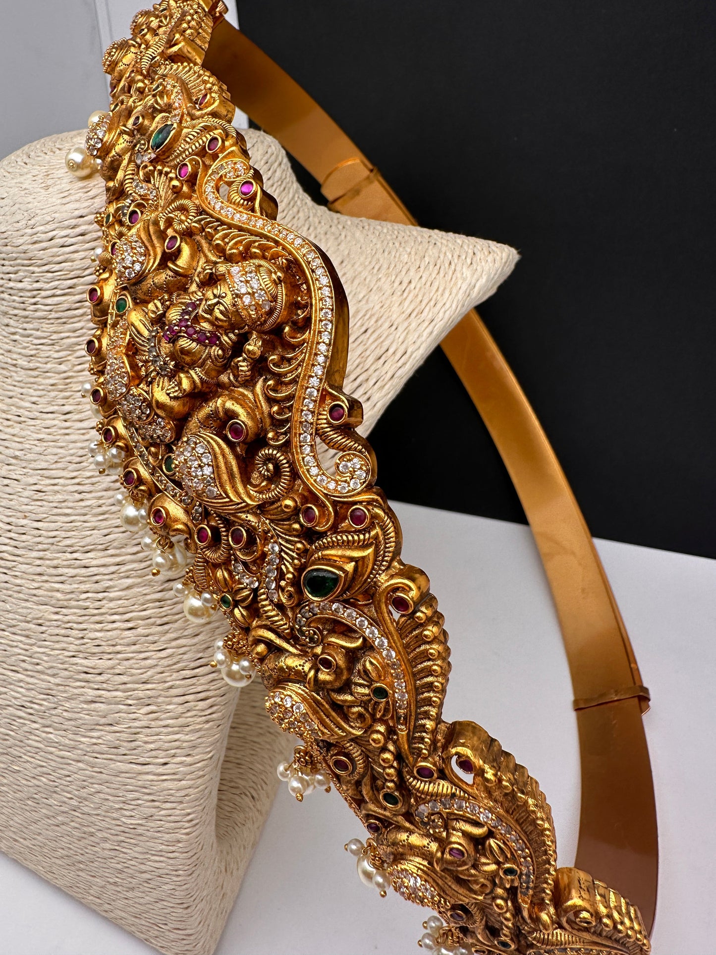 Goddess Lakshmi Peacock Nakshi Matte Finish Hip Belt Kamarbandh