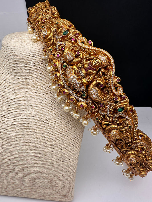 Goddess Lakshmi Peacock Nakshi Matte Finish Hip Belt Kamarbandh