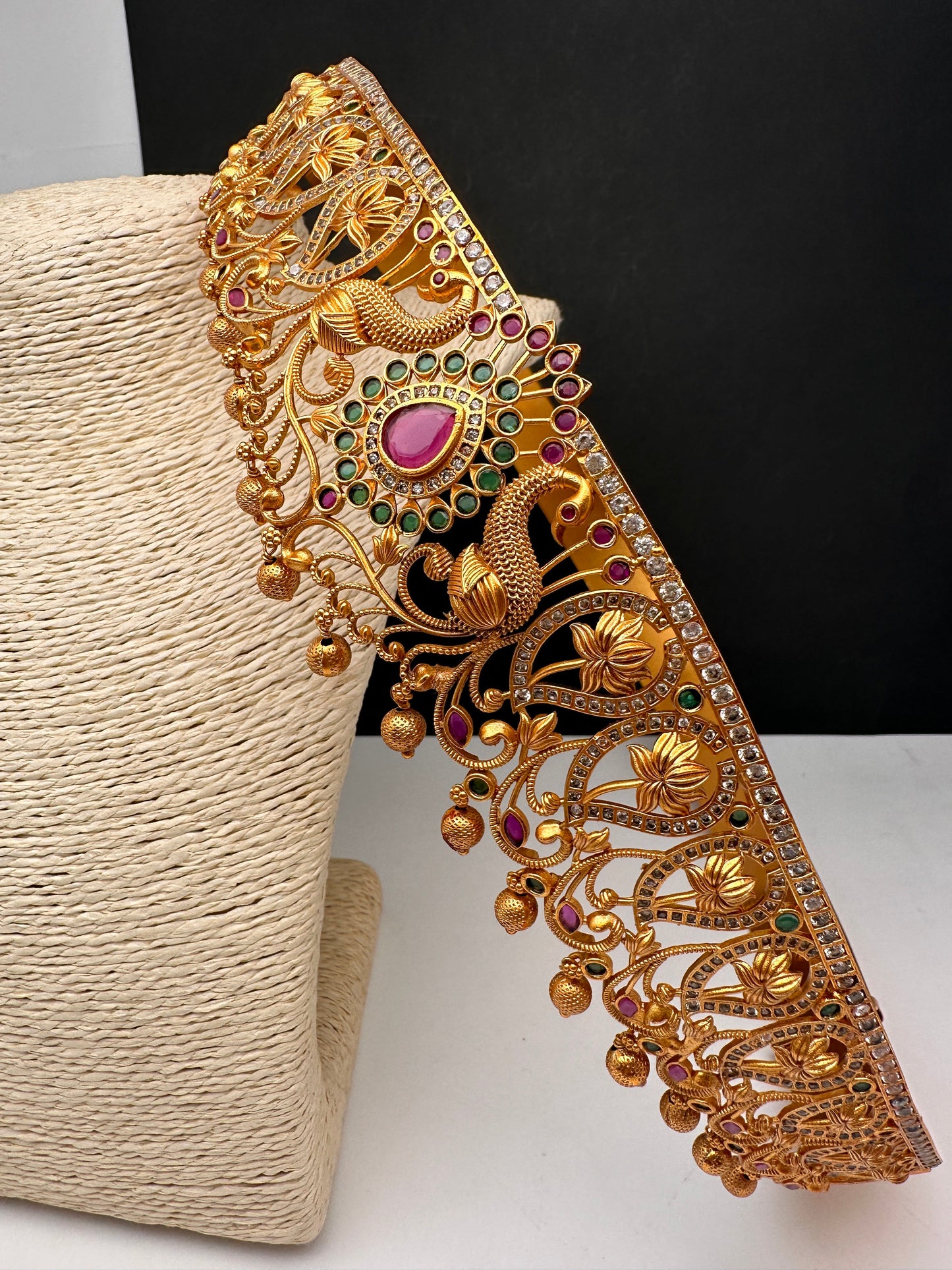 CZ Red Green Stone Peacock Matte Finish Hip Belt Kamarbandh