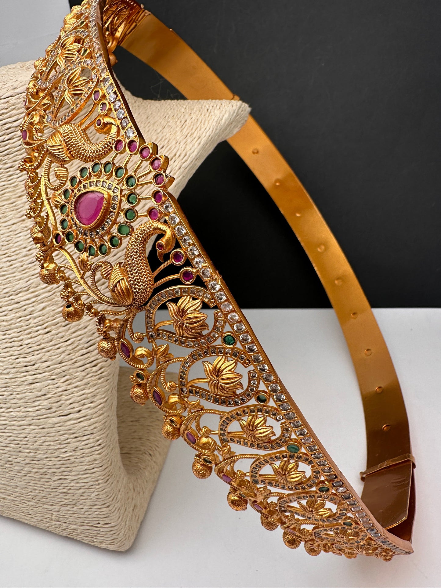 CZ Red Green Stone Peacock Matte Finish Hip Belt Kamarbandh