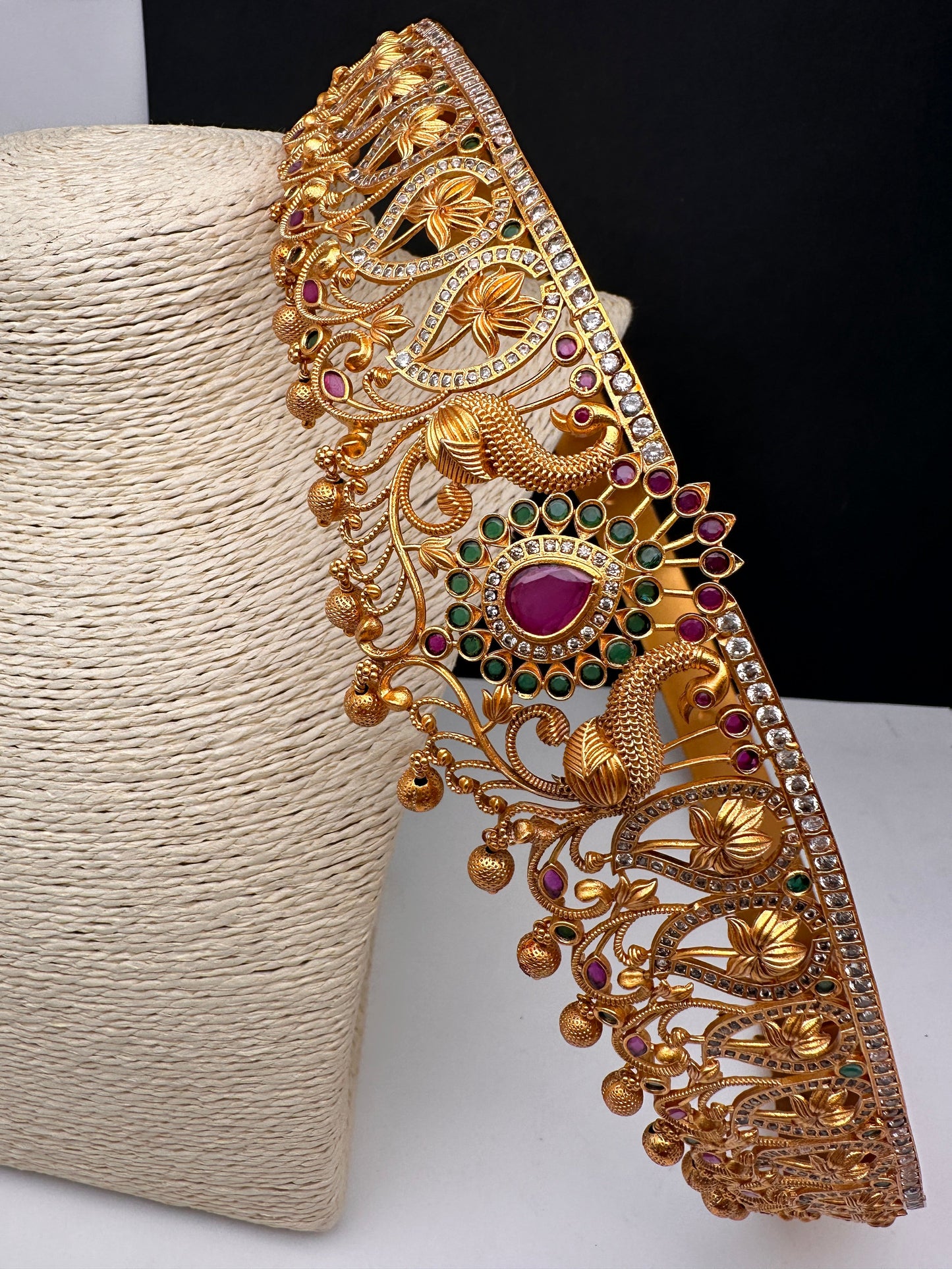 CZ Red Green Stone Peacock Matte Finish Hip Belt Kamarbandh