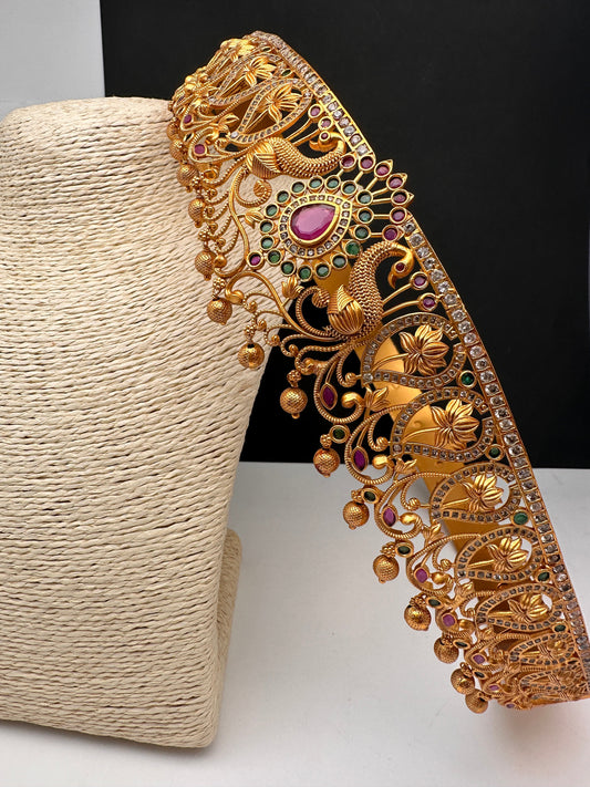 CZ Red Green Stone Peacock Matte Finish Hip Belt Kamarbandh