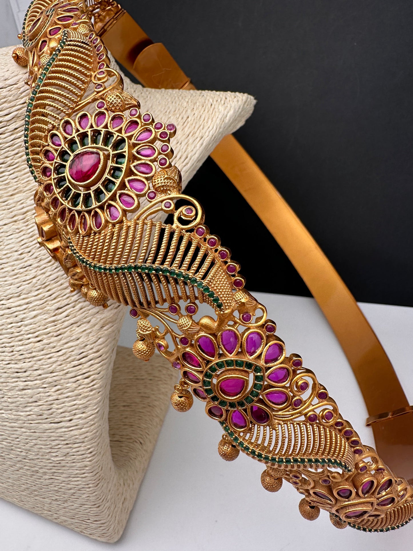 CZ Red Green Stone Floral Matte Finish Hip Belt Kamarbandh
