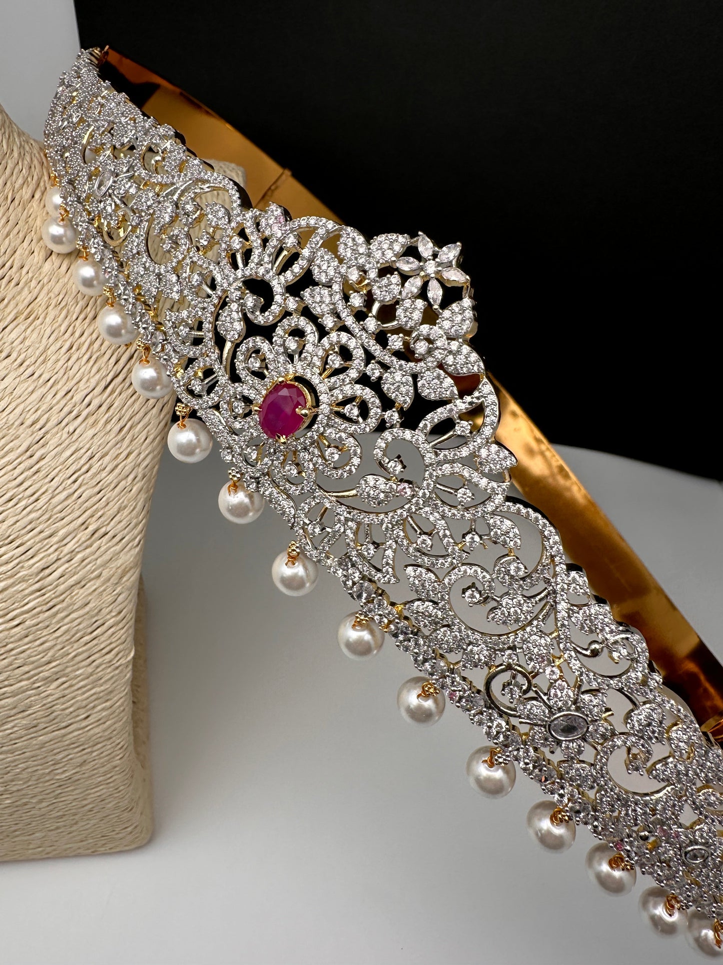 CZ Red Stone Diamond Finish Hip Belt Kamarbandh