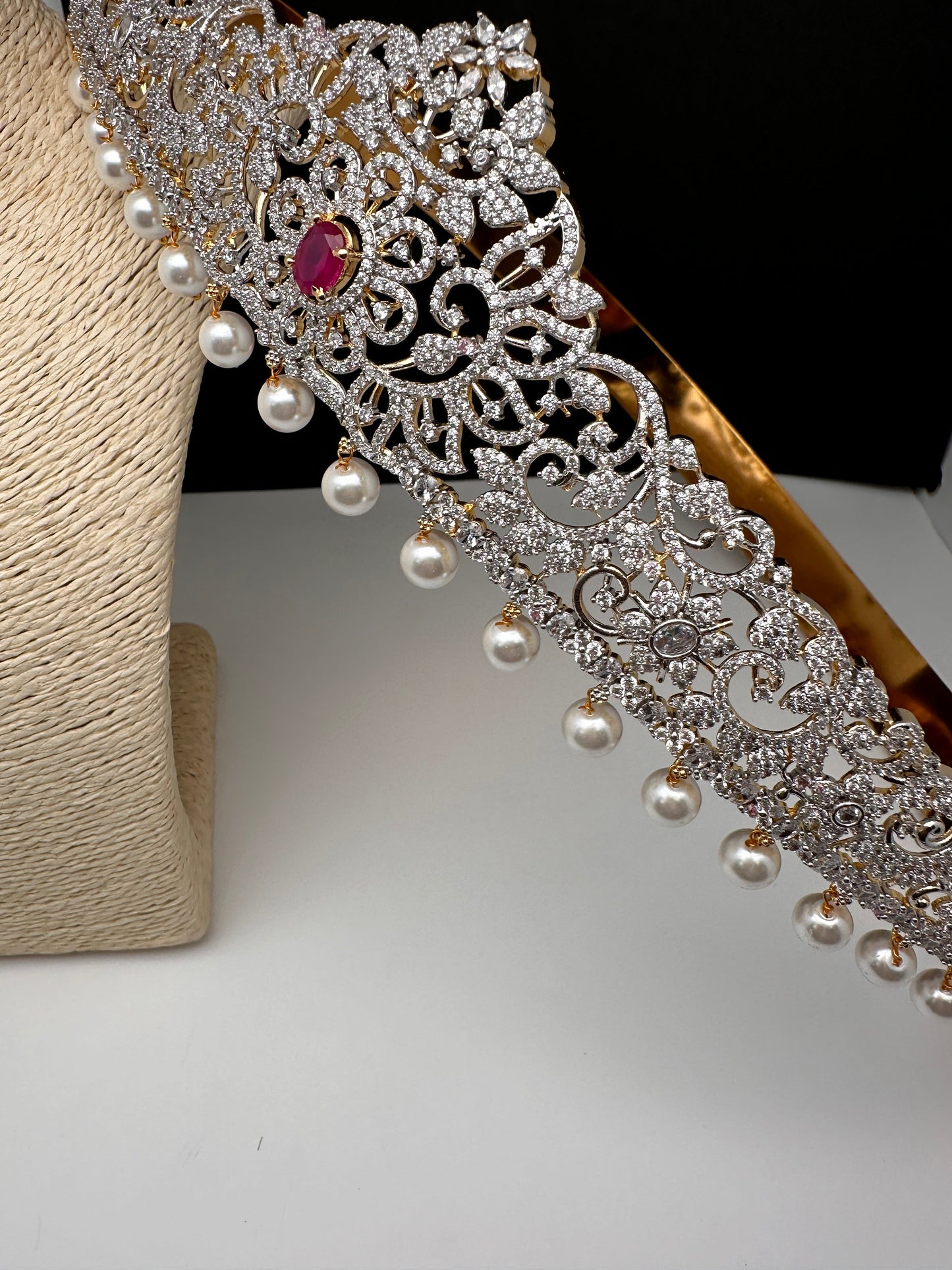 CZ Red Stone Diamond Finish Hip Belt Kamarbandh