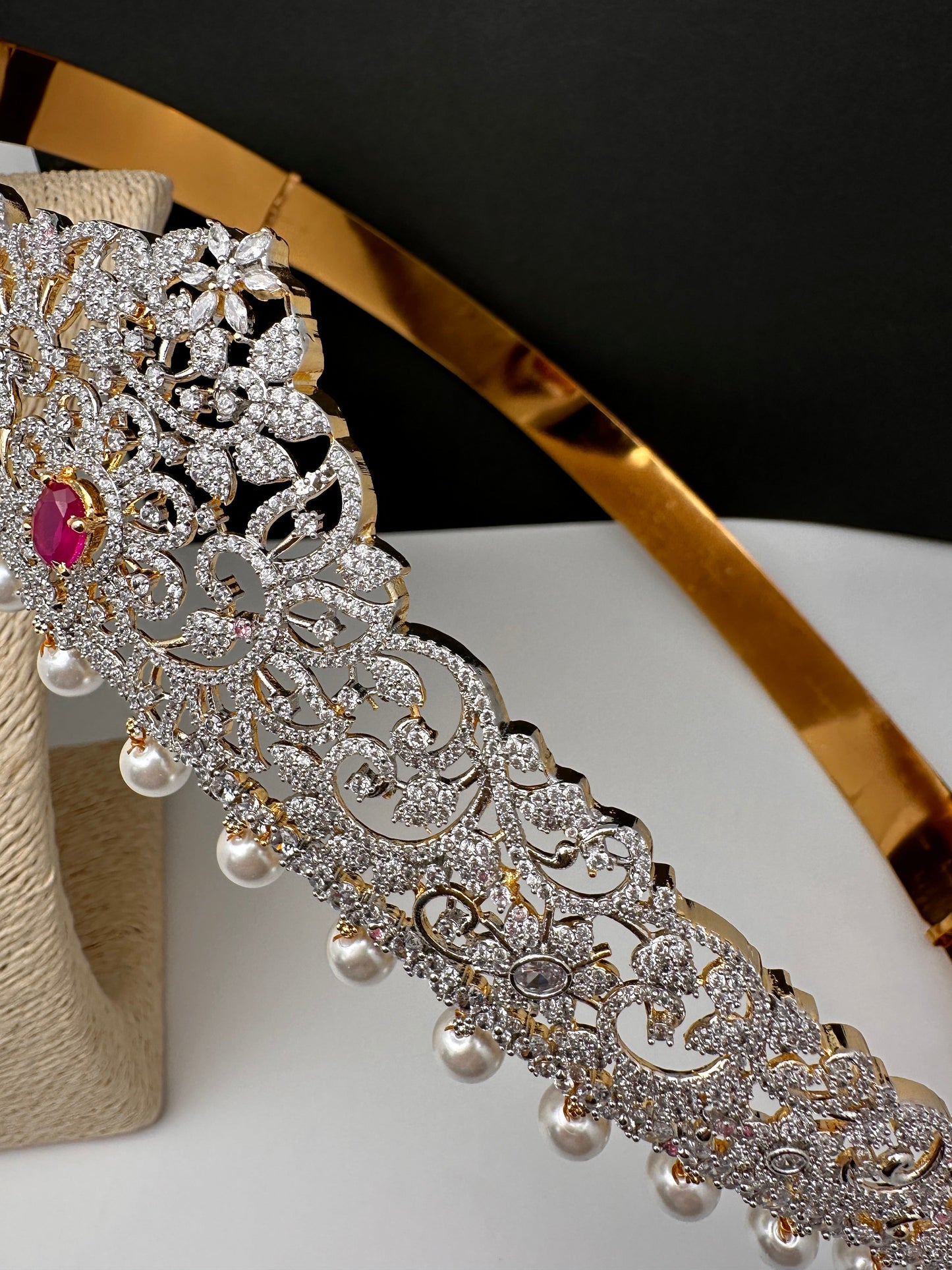 CZ Red Stone Diamond Finish Hip Belt Kamarbandh