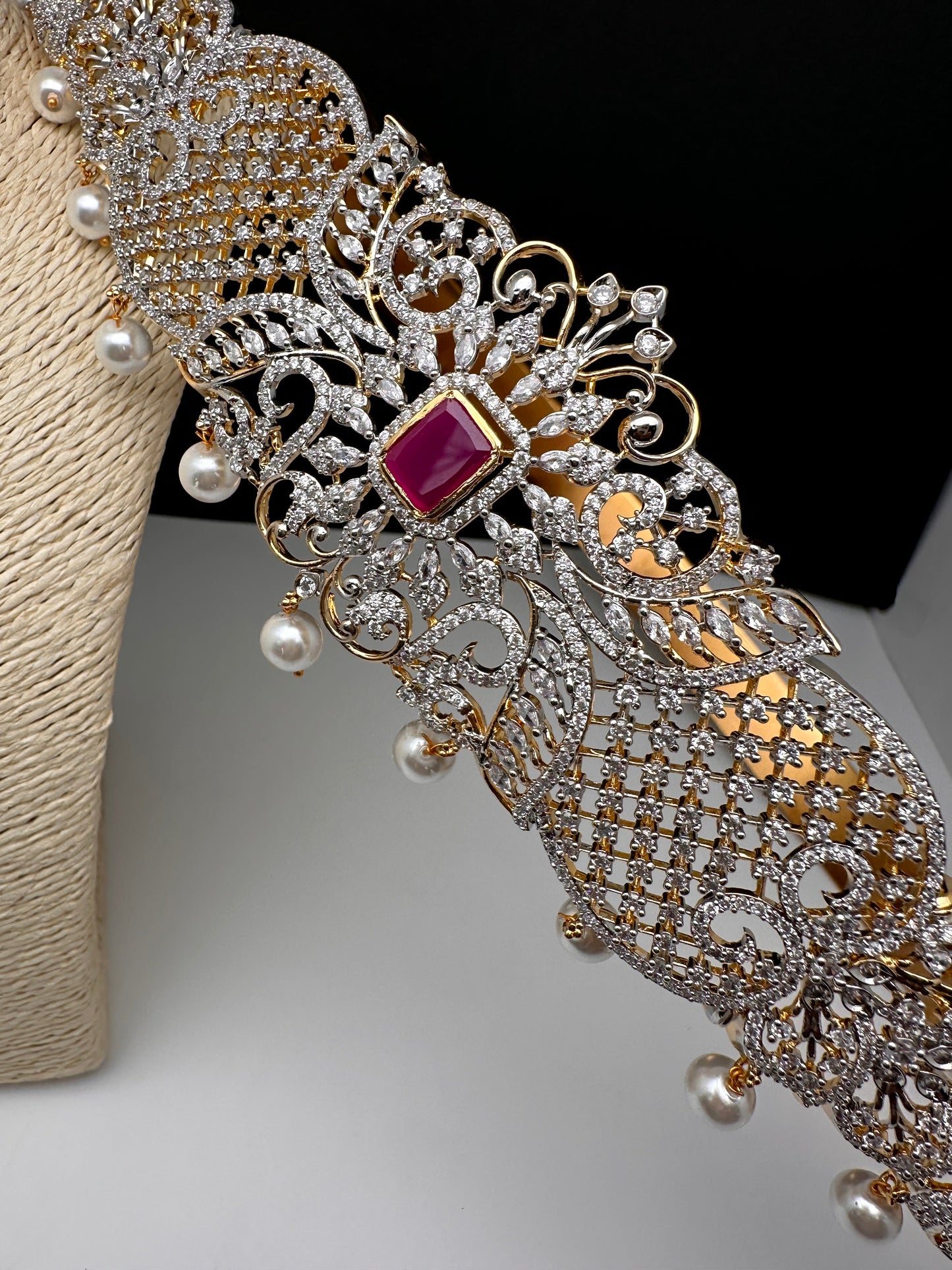 CZ Red Stone Diamond Finish Hip Belt Kamarbandh